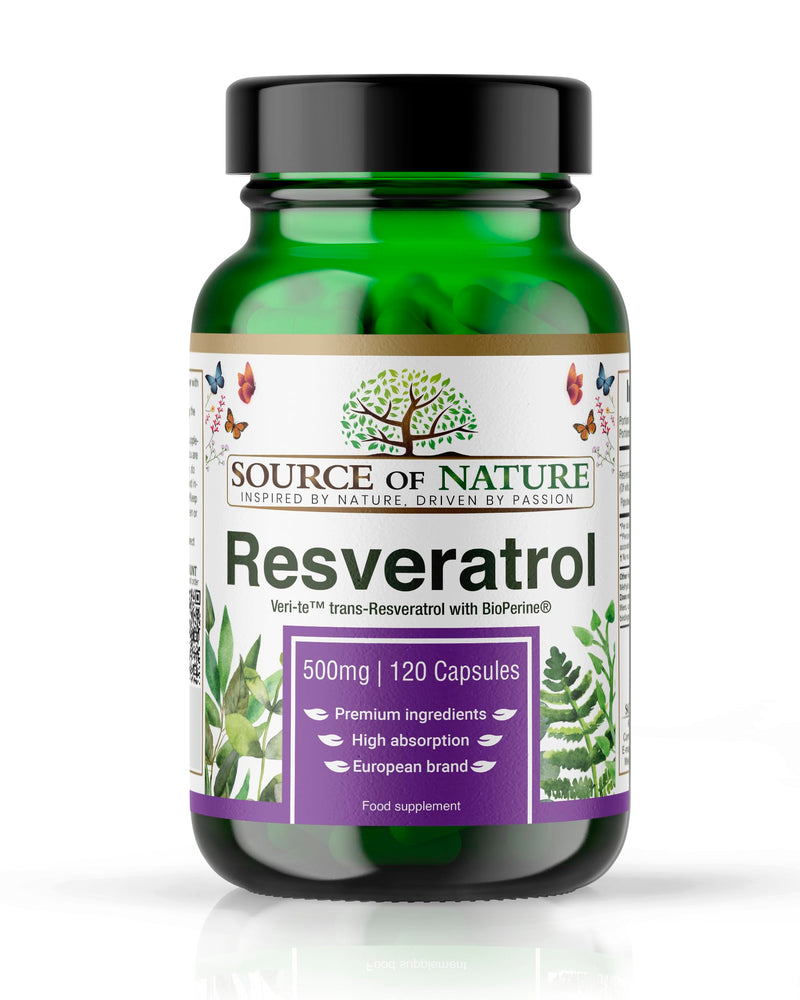 Source of Nature� | Trans-RESVERATROL 500mg | 120 Capsules | 4-Month Supply | >98% Pure European Produced Active Ingredient | High Dose | Vegan | Antioxidant Protection 120 Kapsel Flasche - BeesActive Australia