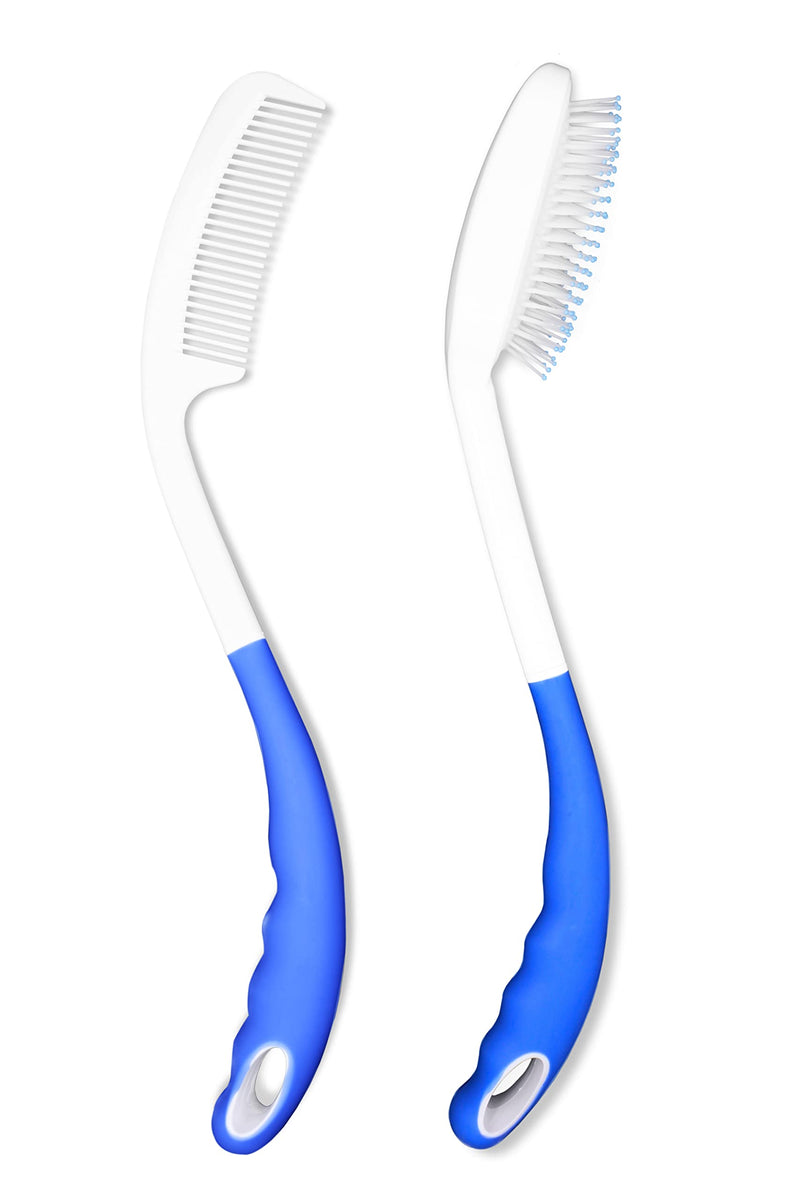 KMINA - Long Handled Hair Brush and Comb Set (Pack), Hair Brush for Elderly, Long Reach Hair Brush for Women and Men, Disability Hair Brush, Long Handled Comb for Disabled Pack cepillo + Peine mango largo - BeesActive Australia
