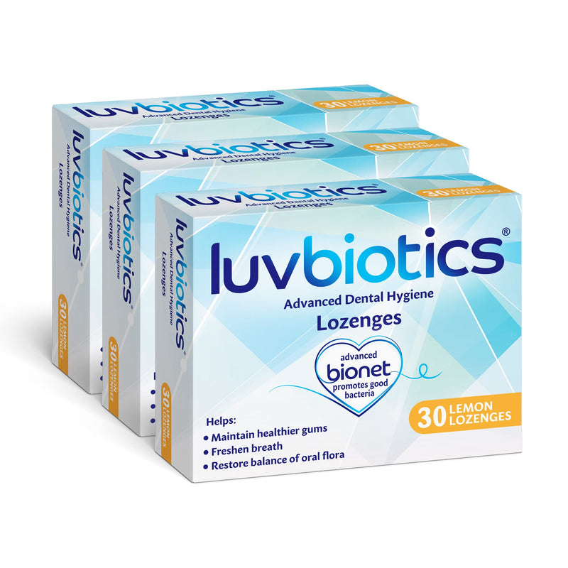 Luvbiotics Lemom Lozenges - Promotes Good Balance in The Oral Cavity for Fresh Breath, Healthy Gums and Cavity Protection.- Pack of 3 (90 Lozenges) 30 Count (Pack of 3) - BeesActive Australia