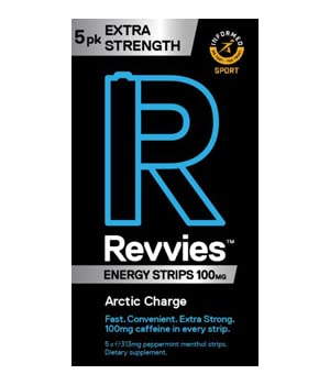 Revvies Extra Strength Energy Strips | Arctic Charge | 100mg of Caffeine per Strip | 5 x 5PK = 25 Strips | 1 Strip = 1.25 x Energy Drink | Less than 2 Calories | Vegan - BeesActive Australia
