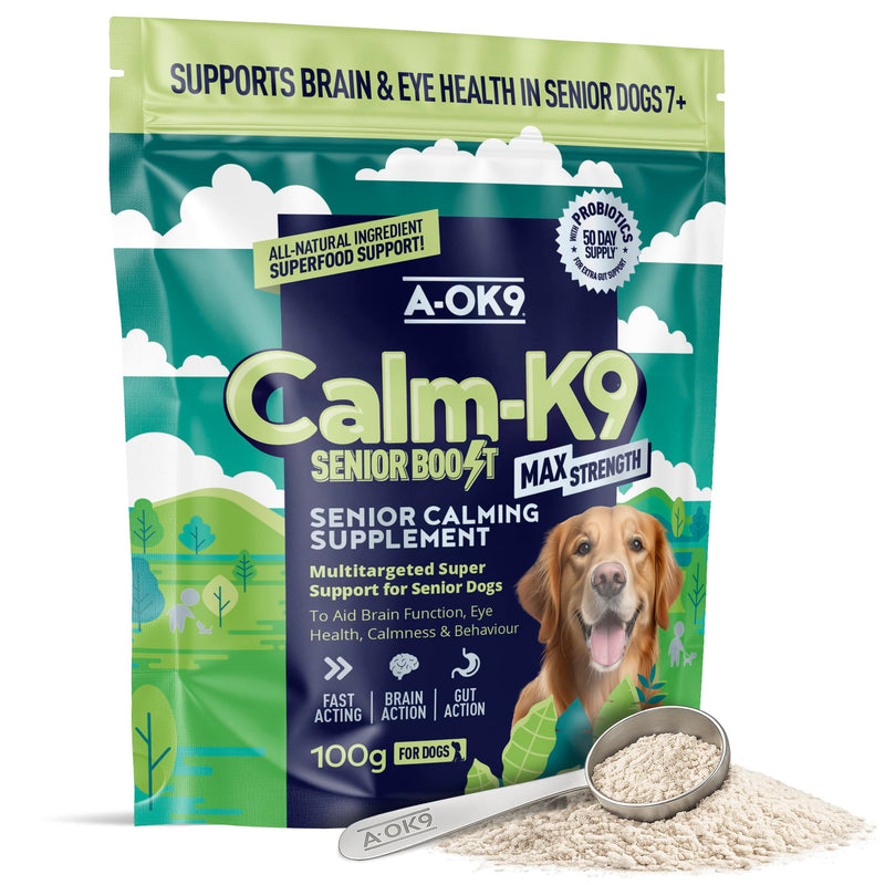 Senior Calm-K9 | Calming Support Supplement for Senior Dogs | Supports Relaxed Behaviour During Fireworks & Travel | Natural Ingredients & Superfoods | Mix with Dog Food