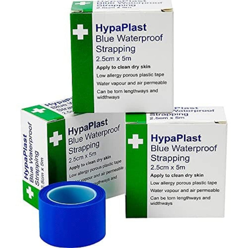 HypaPlast Blue Waterproof First Aid Tape for securing Plasters and Dressings, 2.5 cm x 5m, Pack of 3 Rolls - BeesActive Australia