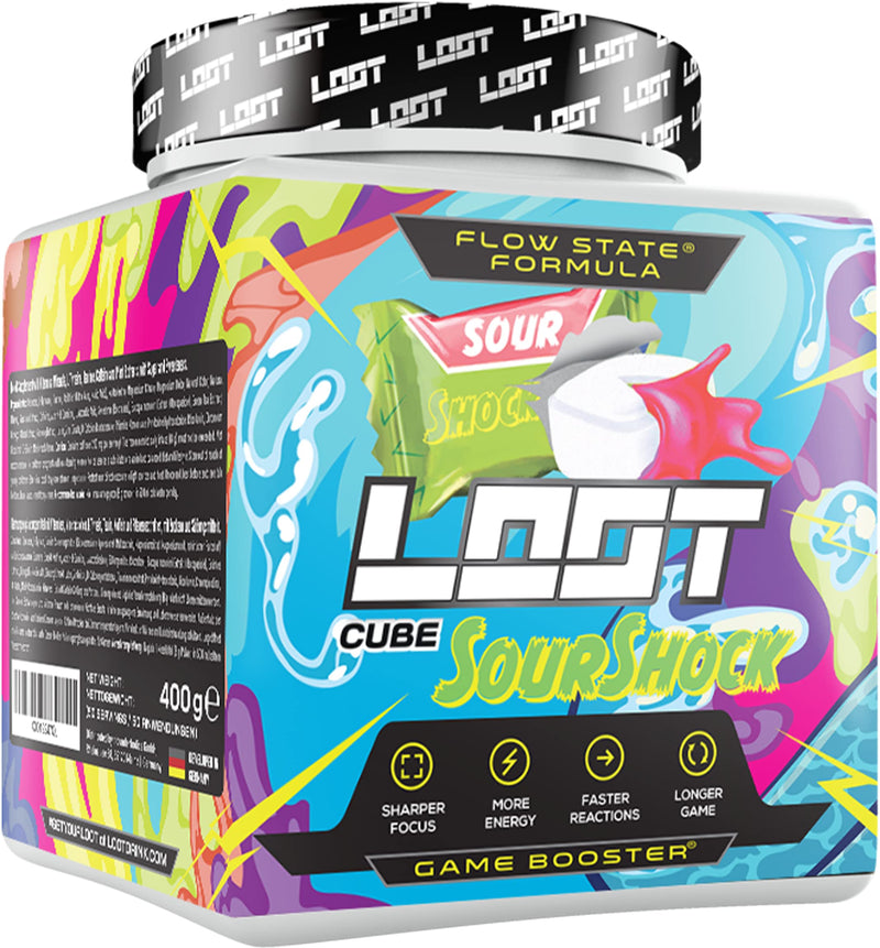 LOOT® - Premium Game Booster with The Flow-State® Formula | 50 Servings (400g) with Caffeine | 20 High Dose Ingredients | Unique Design | Concentration Stamina Reactivity | Sour Shock - BeesActive Australia