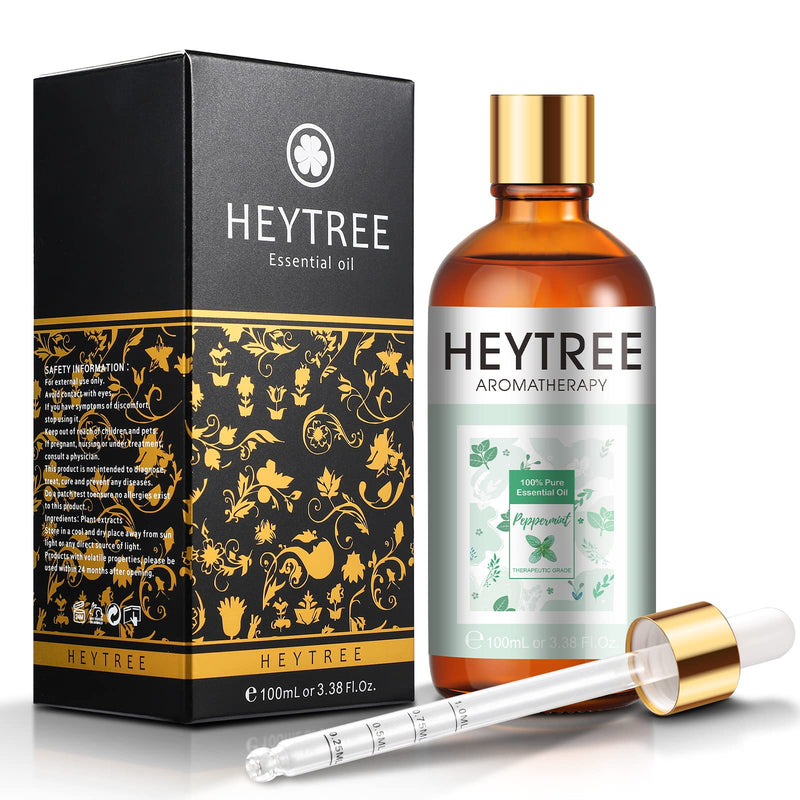 HEYTREE Peppermint Essential Oil 100ml- 100% Pure Natural Essential Oils Strong,Fresh Minty Scent Increases Clarity - Perfect for Aromatherapy,Diffuser, Clear Breathing-Strong Peppermint Oil 100 ml (Pack of 1) - BeesActive Australia