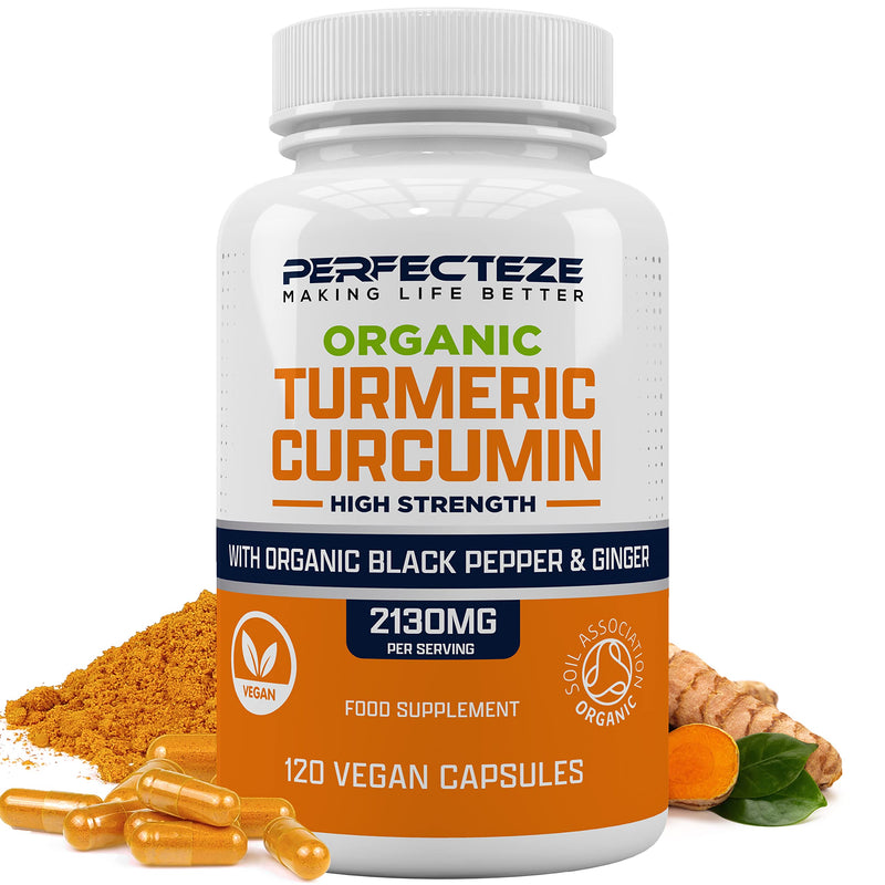 Organic Turmeric Curcumin High Strength and Black Pepper with Ginger 120 Veg Capsules 2130MG Advanced Turmeric with Active Ingredient Curcumin Organic Vegan 120 Capsules (3 Month Supply) - BeesActive Australia