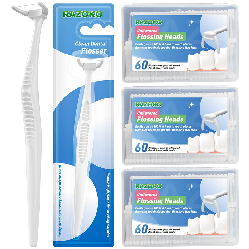 Dental Floss Picks, Clean Dental Flossers Kit (2 Handles&180 Extra Strength Refills) 2 Handles & 180 Refills - BeesActive Australia