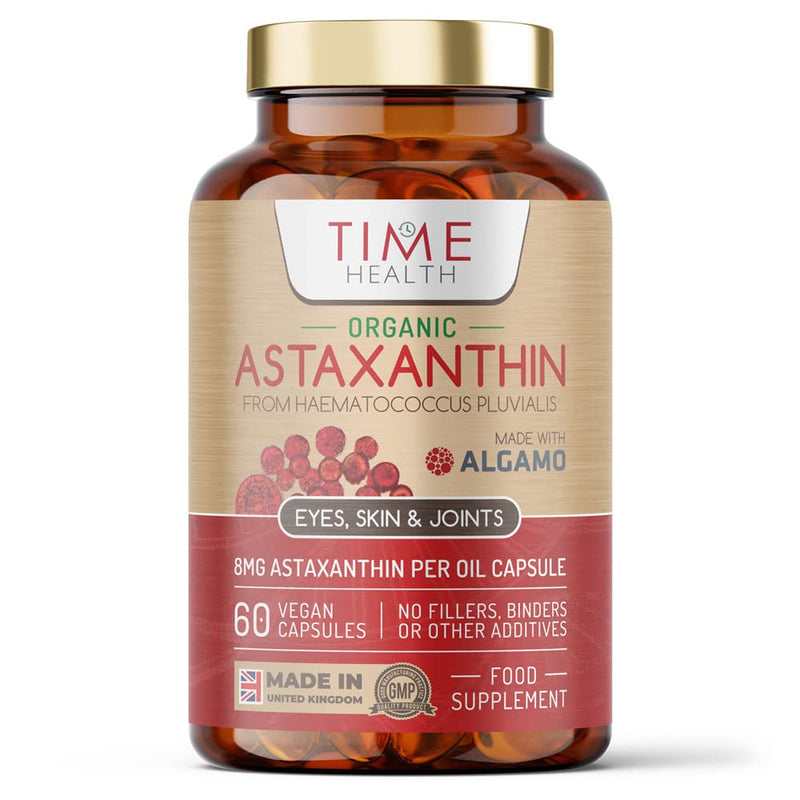 Organic Astaxanthin Oil 8mg - Pure & Natural Astaxanthin - 60 Capsules - Carrageenan Free - Super Antioxidant - Premium Algamo� Oil - Haematococcus Pluvialis - UK Made - Zero Additives - EU Source 60 Count (Pack of 1) - BeesActive Australia