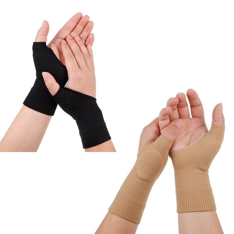 Dacitiery 2 Pairs Gel Hand Wrist Support Brace Thumb Injury Pads,Wrist and Thumb Support for Arthritis, Joint Pain, Compression Gloves for Sports Daily Wear Pain Relief Tendonitis(Black+Beige) Black+beige - BeesActive Australia
