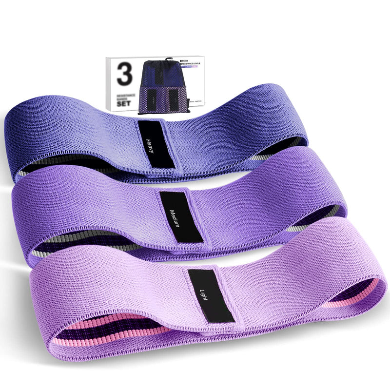 Fabric Resistance Bands, Exercise Band [Set of 3] Workout Fitness Bands for Hips & Glutes, Non-Slip Booty Bands for Women / Men / Beginners / Athletes Strength Training,Yoga,Pilate,Fitness Light purple, Purple, Dark purple - BeesActive Australia