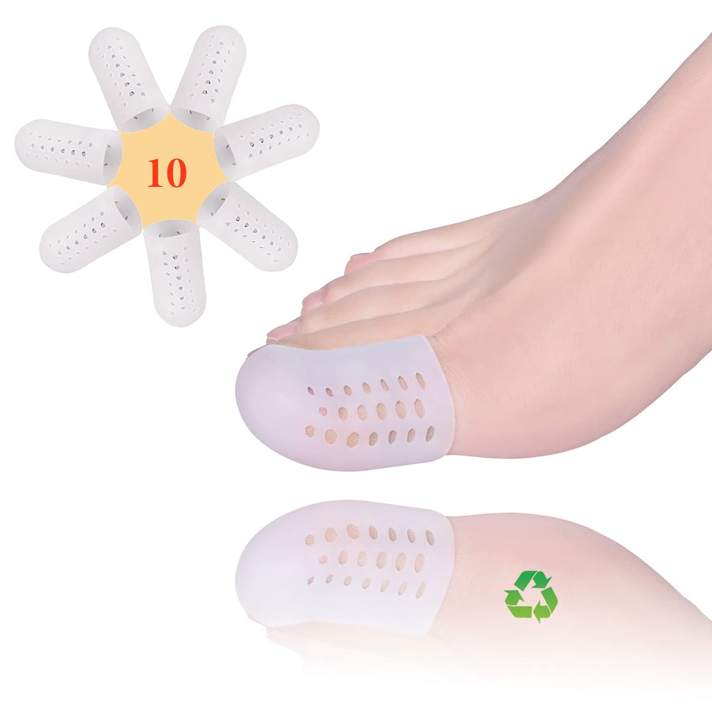 Toe Protectors, 10 PCS Big Toe Protector Gel Toe Caps, Breathable Silicone Toe Protectors for Women Men, Toe Sleeves Toe Covers for Relief Toe Friction Pain, Blister & Corns & Calluses White Breathable, For Big Toe - BeesActive Australia