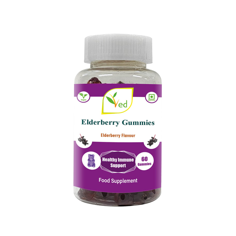 Ved Elderberry Gummies; EDB Chews Elderberry Flavour with Vitamin C and Zinc, Raw Unfiltered Elderberry Gummies, Vegetarian Vegan Health Supplement for Adult - 60 Chews 30 Days� Supply - BeesActive Australia