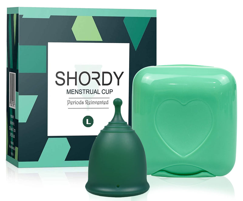 SHORDY Menstrual Cup, Single Pack (Large) with Box, Soft & Flexible, Copa Menstrual Kit for Women | Up to 12 Hours of Comfort, Eco-Friendly & Safer Alternative to Pads & Tampons (Green) Large (Pack of 1) Green - BeesActive Australia