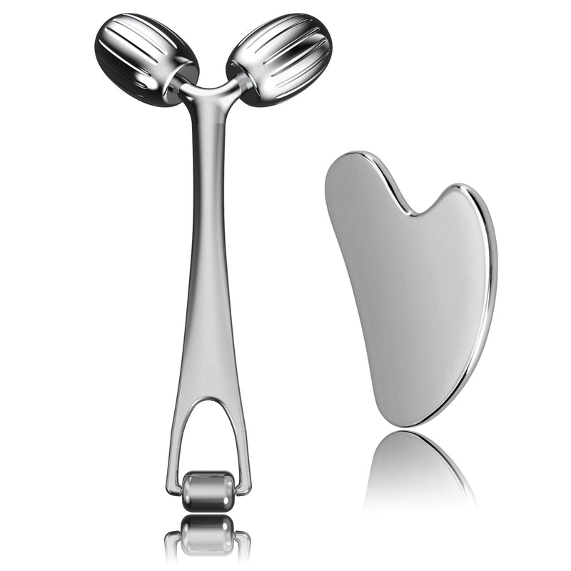 Face Massager, Metal Face Roller Gua Sha Massage Tool for Face Neck Eye Body Skin Care, Facial Roller for Women JHY-FMR-2-steel - BeesActive Australia