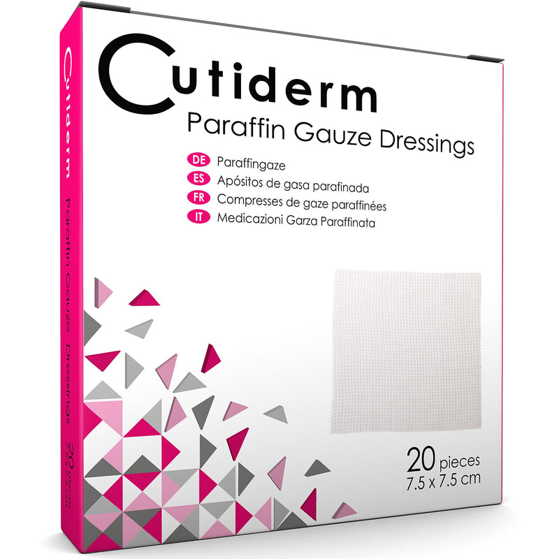 Pack of 20 Cutiderm Sterile Paraffin Gauze Dressing 7.5cm x 7.5cm - Suitable for Superficial and Partial Thickness Burns, Skin Loss Wounds, abrasions and Traumatic Injuries 7.5cm x 7.5cm (Pack of 20) - BeesActive Australia