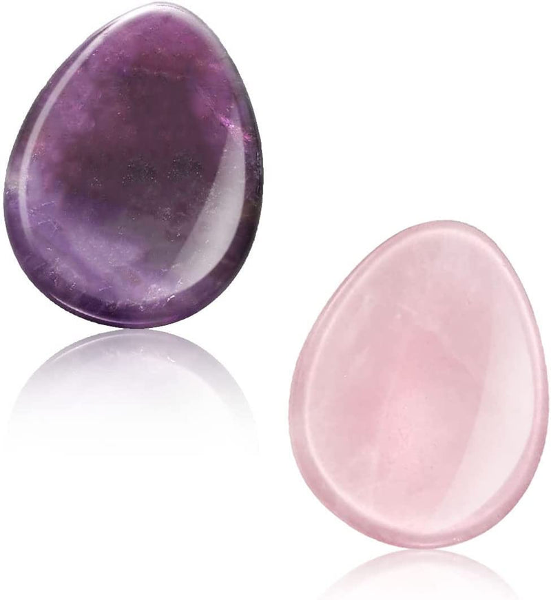 2 Packs Thumb Worry Stone for Anxiety,Natural Rose Quartz Amethyst Healing Crystals Set,Chakra Reiki Gemstone Pocket Palm Stones for Anxiety Stress Relief Meditation Crystal Therapy,Teardrop Shape - BeesActive Australia