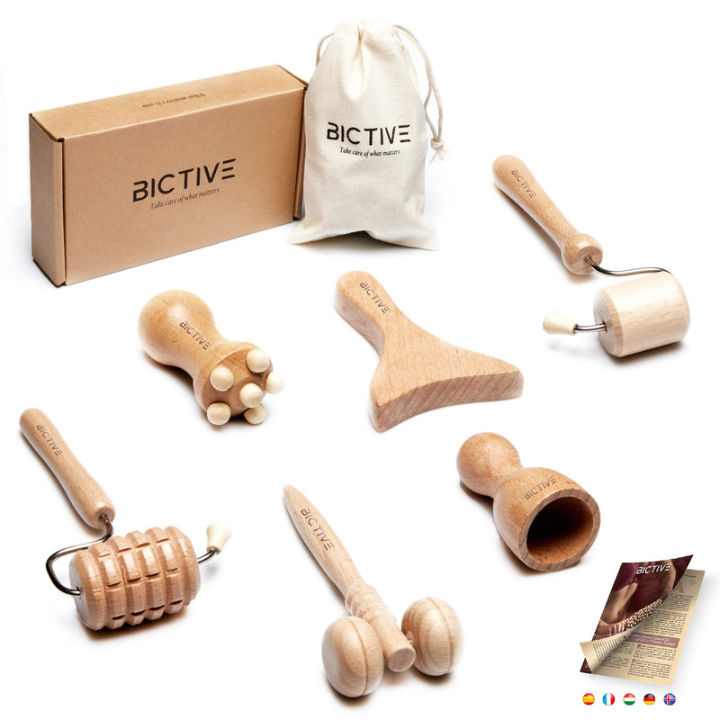 BICTIVE Face Massage Tool Set, 6 Wood Therapy Massage Tools, Face Massager Roller, Facial Set, Face Sculpting Tools, Facial Roller, Facial Massager, Face Lift, Face Rollers for Women, Face Slimmer - BeesActive Australia
