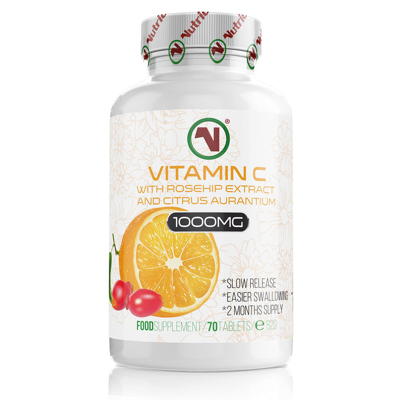 70 x Nutriodol Vitamin C with Rosehip & Bioflavonoids Tablets | 1000mg Easy to Swallow Tablets | Slow Release | Contributes to The Normal Function of The Immune System. 70 x Vitamin C Tablets - BeesActive Australia