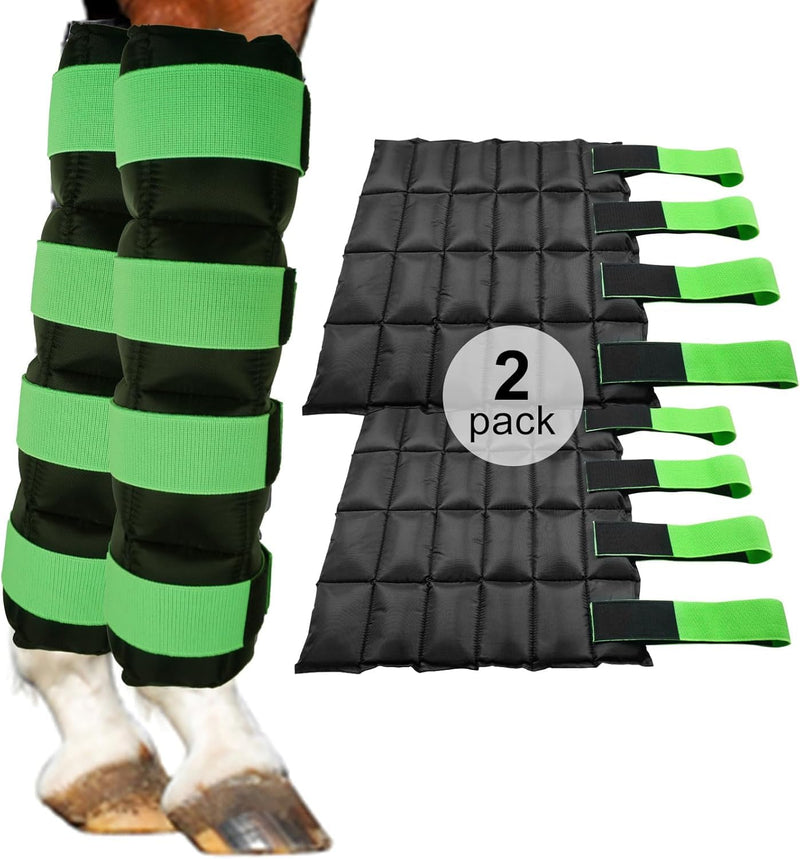Horse Ice Boots – Cooling Gel Leg Wraps for Hock, Knee, Ankle & Hoof Pain Relief – Reusable Hot & Cold Therapy Wraps with 2 Freeze Gel Packs – Anatomical Fit, Adjustable Wrap for Equine Recovery Green