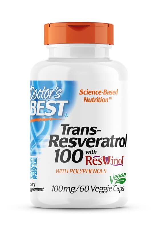 Doctor's Best, Trans-Resveratrol 100 with ResVinol, 100mg, 60 Vegan Capsules, Lab Tested, Gluten Free, SOYA Free, Vegetarian - BeesActive Australia