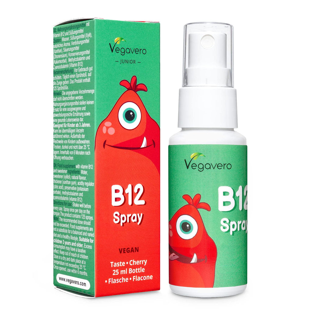 Vitamin B12 for Kids Spray Vegavero� | Natural Cherry Flavour | NO Additives | Children�s B12 Methylcobalamin & Cyanocobalamin | with Natural Xylitol | Over 4 Months Supply | 125 Sprays | Vegan - BeesActive Australia