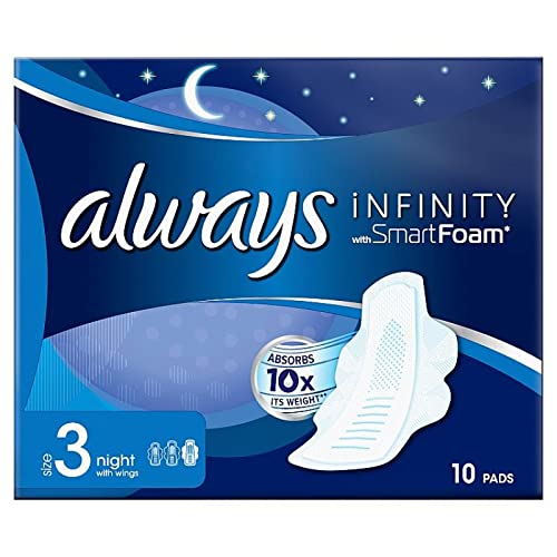 Always Infinity Night (Size 3) Sanitary Pads with Wings, 10 per Pack (Pack of 5) 10 Count (Pack of 5) - BeesActive Australia