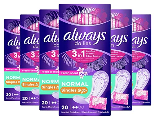 Always Dailies Singles Normal to Go Fresh Scent Pantyliners, 20 per Pack (Pack of 6) - BeesActive Australia