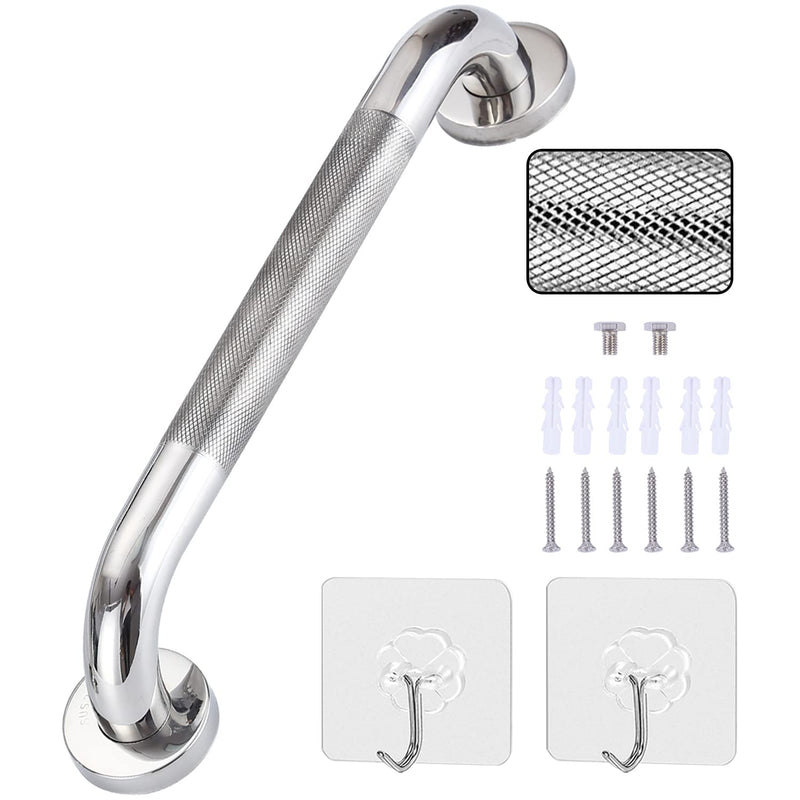 12inch Anti Slip Shower Grab Bar Handle, Chrome Stainless Steel Bathroom Grab Bar, Knurled Bathroom Balance Bar,Safety Hand Rail Support,Handicap Elderly Senior Assist Bath Handle 12 Inch (Pack of 1) Silver Knurled (304) - BeesActive Australia