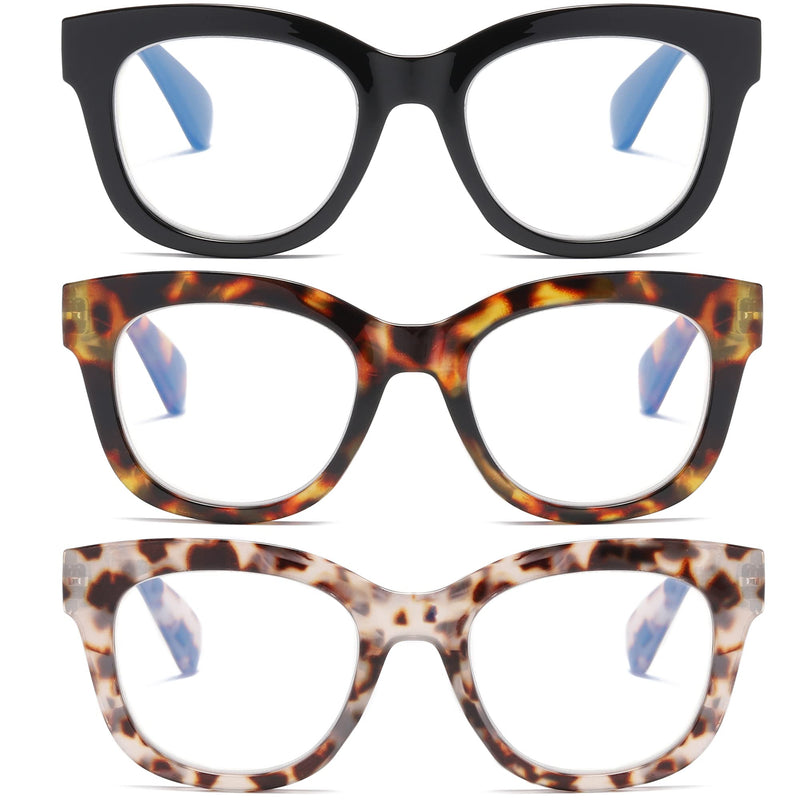 Oversized Reading Glasses For Women Blue Light Blocking Computer Readers Spring Hinge Retro 3 Pack +1.5 3 Mix 1.5 x - BeesActive Australia