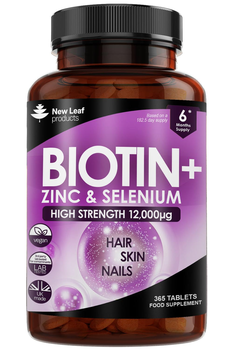 Biotin Hair Growth Vitamins 12,000mcg -365 Vegan Tablets Enriched with Zinc & Selenium � Hair Skin & Nails Vitamins for Women and Men -High Strength Hair Vitamins Biotin Tablets Complex, UK Made 365 Count (Pack of 1) - BeesActive Australia