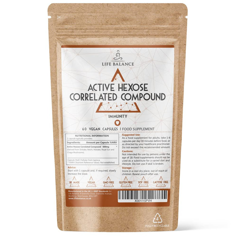 Active Hexose Correlated Compound - High Strength 600mg Capsules - Vegan - UK Made - No Additives - GMP - Pullulan (60 Capsule Pouch) 60 Capsule Pouch - BeesActive Australia