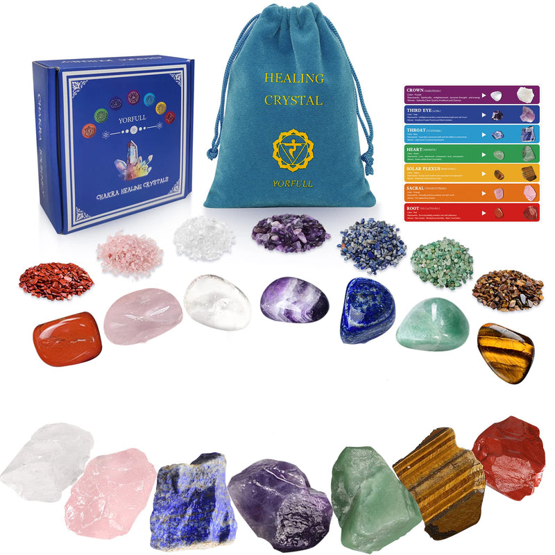 Healing Crystal for Beginners 7 Chakra Crystal Set,23 Pcs Healing Crystal Wiccan Reiki Gift,4 Types of Gemstones,Hexagonal Tumbled Stone,Natural Gemstones,Raw Stones,Crystal Gravel with Instruction Healing Crystal(23pcs) - BeesActive Australia