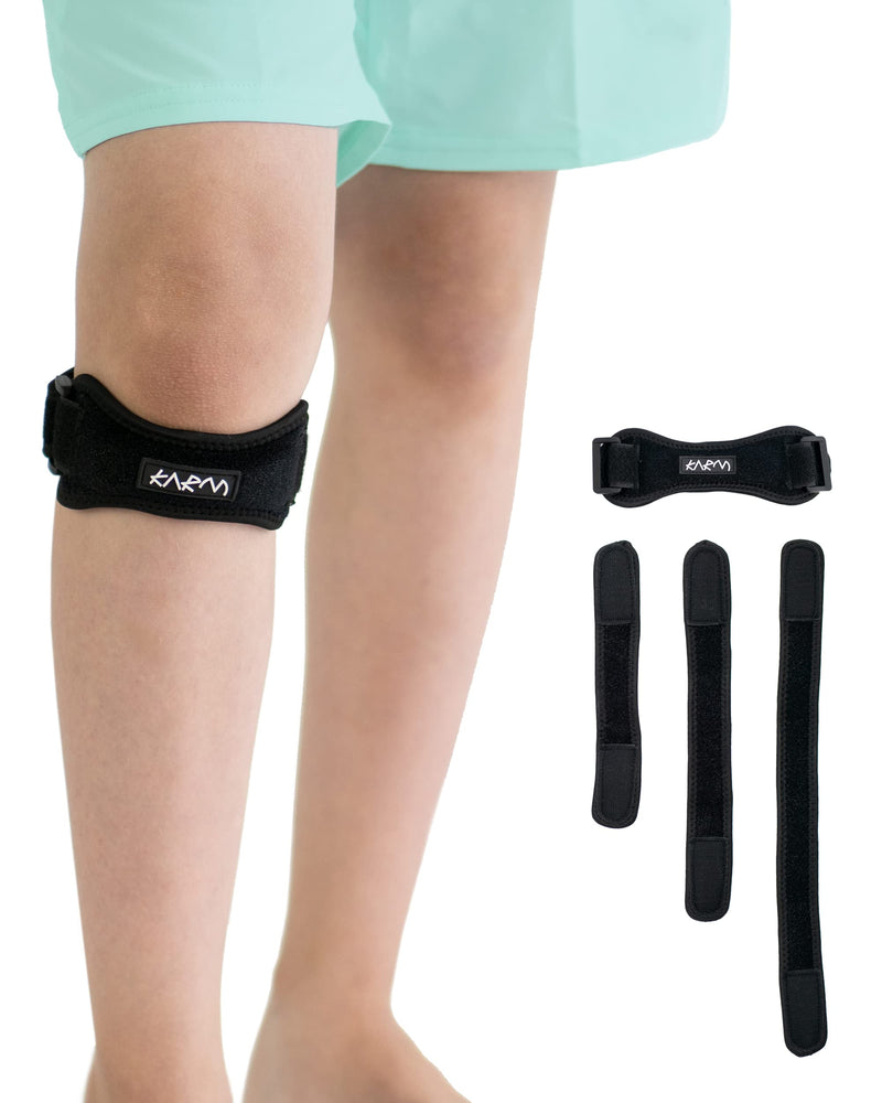 KARM Kids Knee Support Strap - Childs Osgood Schlatter Knee Support Brace for Girls & Boys | Junior Teenager Patella Tendon Knee Strap Band | Arthritis Pain & Knee Conditions & Sports (1PC, Black) One Size - BeesActive Australia
