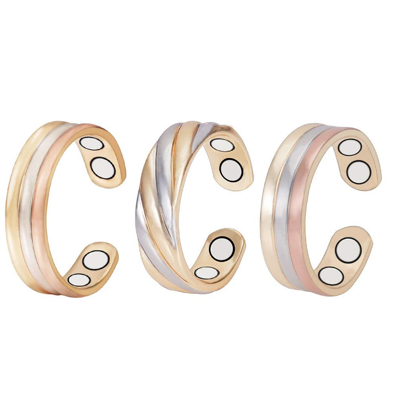3PCS Tri Tone Magnetic Copper Rings for Women, Gift for Mom Wife, Jewelry for Ladies, Adjustable Size - BeesActive Australia