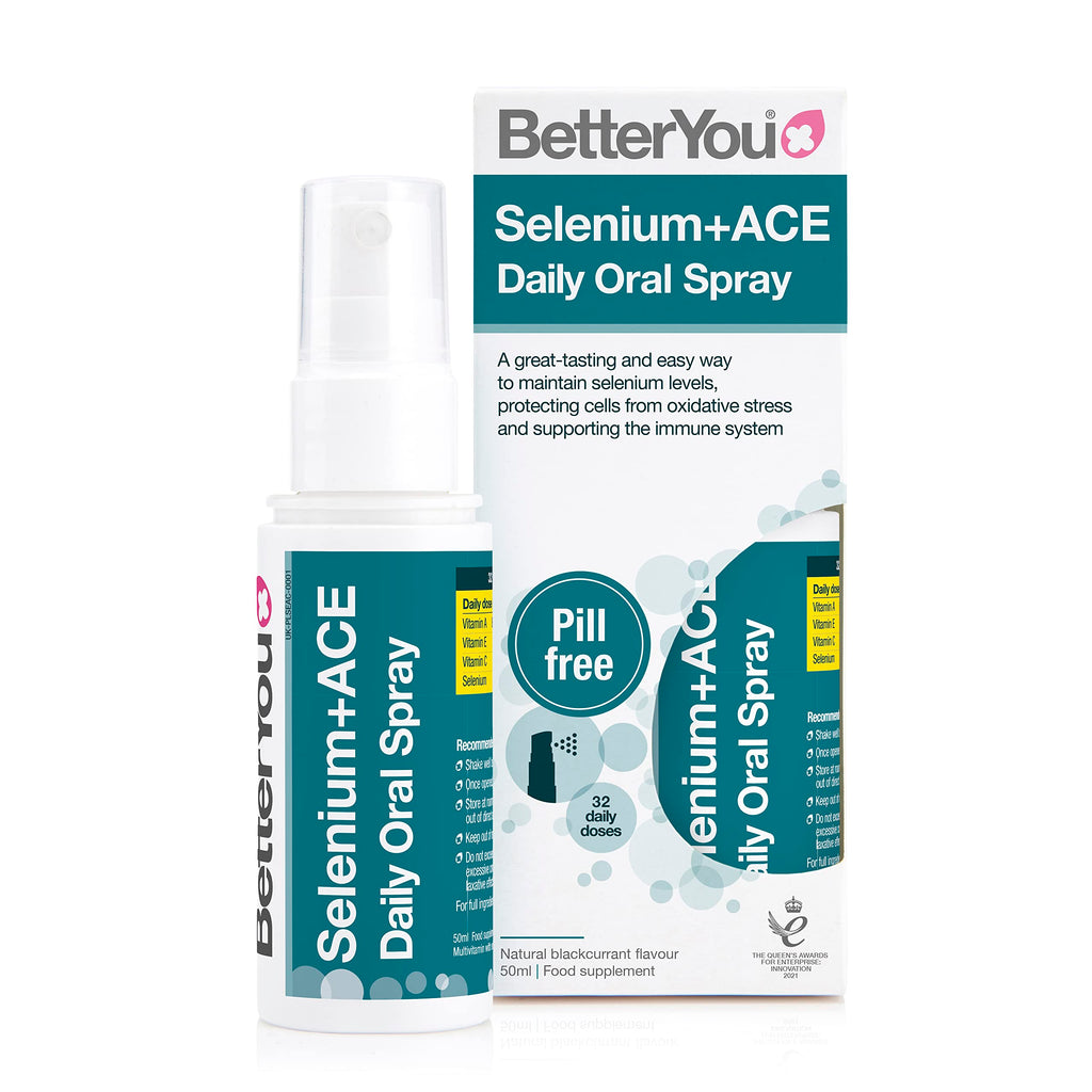 BetterYou Selenium + ACE Daily Oral Spray, Pill-Free Multivitamin and Mineral Supplement, Blend of Selenium and Vitamins A, C and E, 1-Month Supply, Made in The UK, Natural BlackBerry Flavour - BeesActive Australia