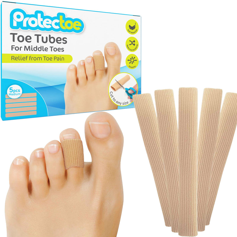 Pack of 5 Protectoe Toe Cushion Tubes, Toe Protectors, Toe Bandage 15cm Length (Middle Toes) Middle Toes - BeesActive Australia