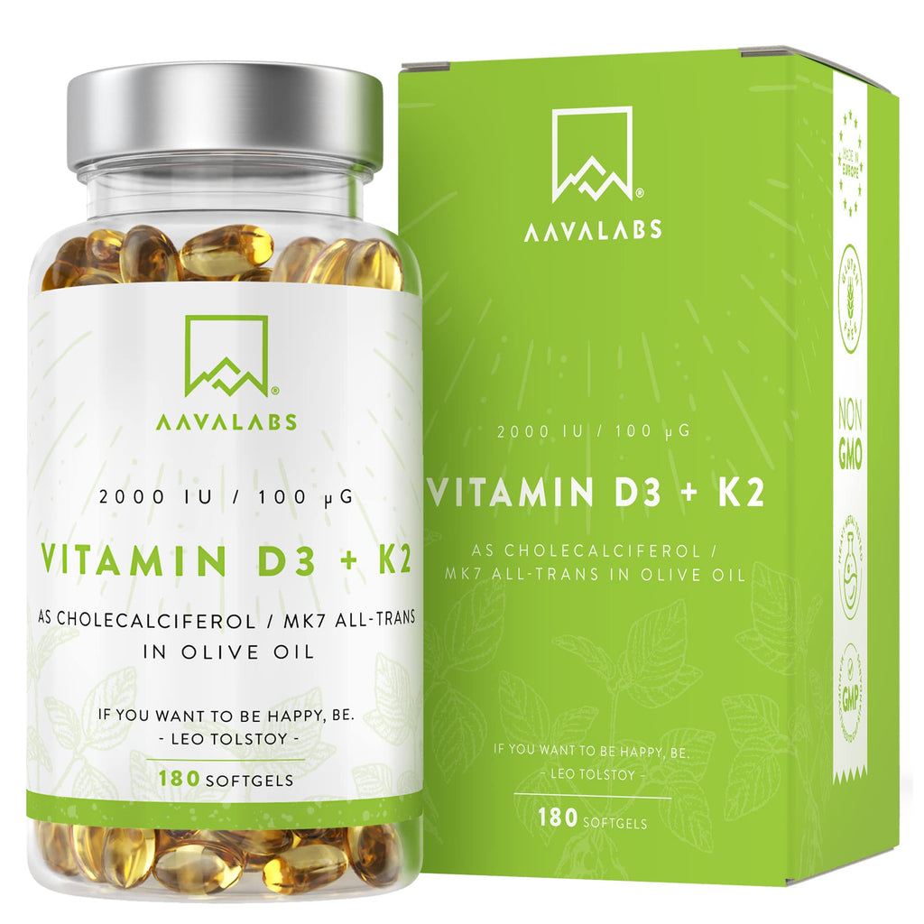 Vitamin D3 K2 with Virgin Olive Oil (2,000 IU Vitamin D with K2 Vitamin 100 ?g - 180 High Strength Vitamin K2 MK7 and Vitamin D Capsules - GMO, Gluten and Lactose Free D3 and K2 Vitamin - BeesActive Australia