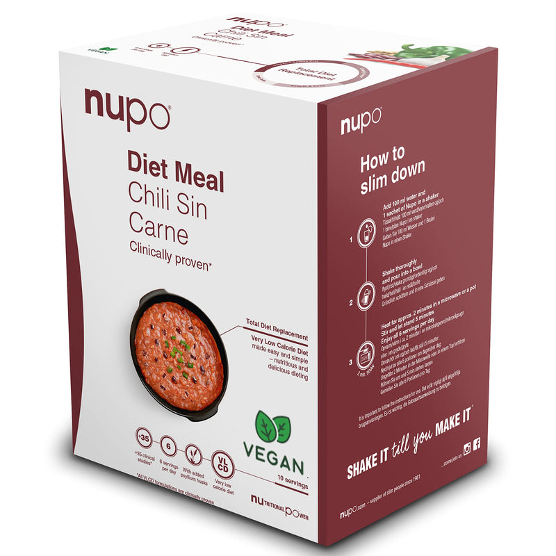 NUPO Diet Meal Chili Sin Carne – Premium Diet Meal for Weight Management I Complete Meal Replacement for Weight Control I 10 Servings I Very Low-Calorie Diet, Vegan, Gluten Free, GMO Free 340 g (Pack of 1) - BeesActive Australia