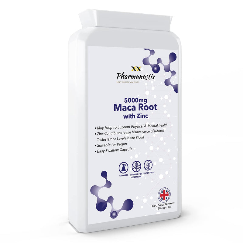 Maca Root Capsules - 120 x 5000mg - Supplement for Men and Women - Powder Extract with Added Zinc - Energy, Mood, Performance & Testosterone Booster - High Strength, Vegan & Vegetarian - BeesActive Australia