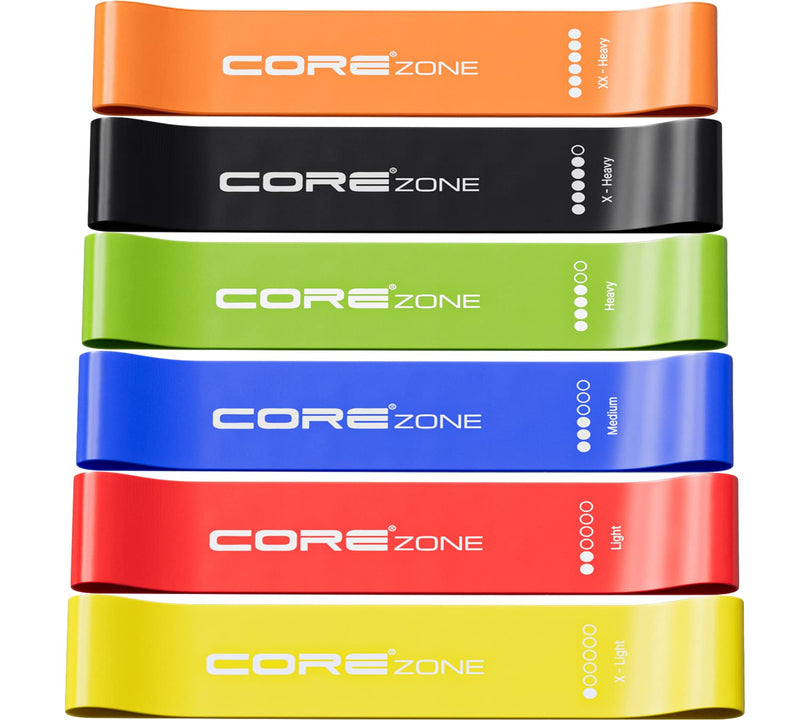 COREZONE Resistance Bands Set of 6 | Home Gym Exercise Workout Bands for Butt, Leg, Glute, Yoga, Pilates, CrossFit, Fitness, Physical Therapy, Stretch | Multicoloured Resistance Bands for Men & Women Yellow - Orange - BeesActive Australia
