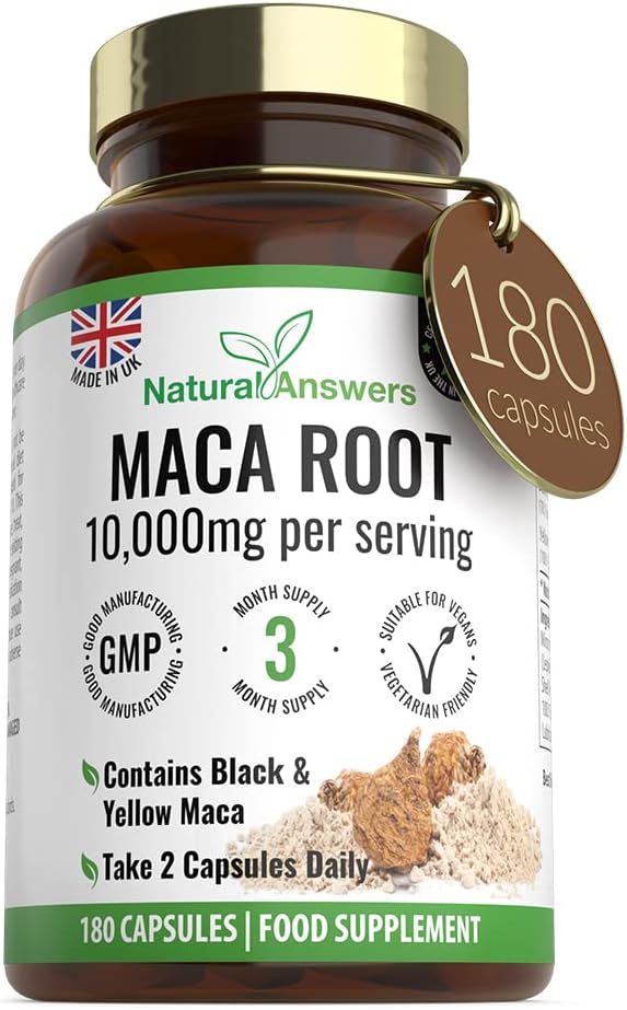 180 Maca Root Capsules with Ginseng & Black Pepper - (6 Months Supply) Vegetarian Supplement - UK Manufactured 5000mg - BeesActive Australia