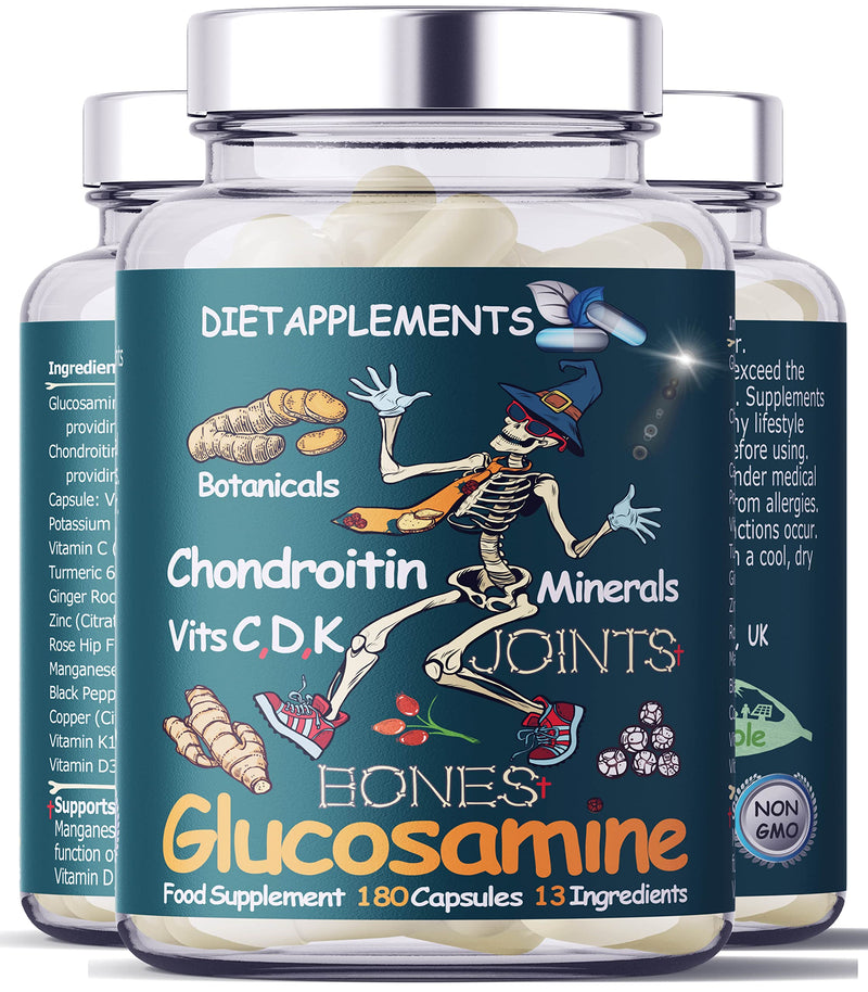 Glucosamine & Chondroitin complex � 180 High Strength Capsules � Turmeric, Ginger, Black Pepper, Rosehip, Vitamin C, Vitamins D & Vitamin K, Zinc, Manganese and Copper & Potassium for bones and joints - BeesActive Australia