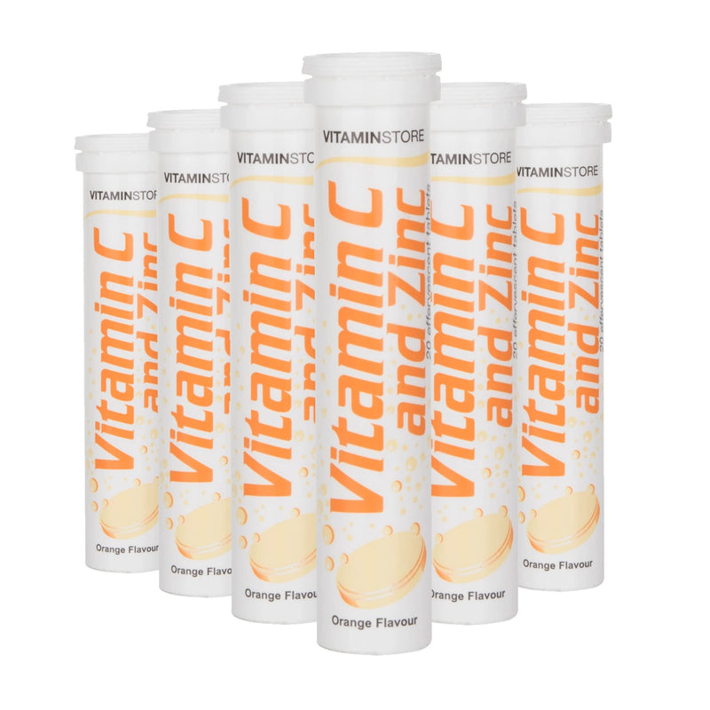 Vitamin Store Vitamin C and Zinc Effervescent Tablets, Orange Flavoured, Suitable for Vegans, 6 Packs of 20 20 Count (Pack of 6) - BeesActive Australia