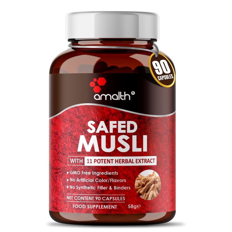 Safed Musli Extract Supreme Quality, High Potency Added Piperine to Boost Absorption, 5750mg Extra Strength with 11 Potent Herbs Support Boost Stamina & Muscle Building 90 Veg Capsule-Amalth - BeesActive Australia