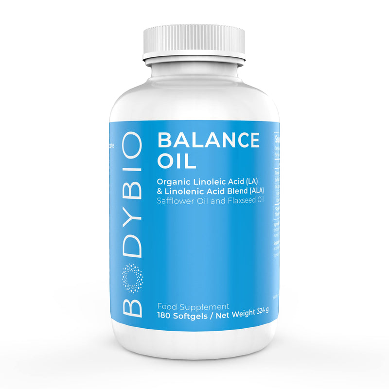 BodyBio Omega 3 + 6 | Essential Fatty Acids | Safflower and Flax Seed Oil Blend | Cold Pressed | LA & ALA Fatty Acid | Balance Oil 180 Softgels, Brown - BeesActive Australia