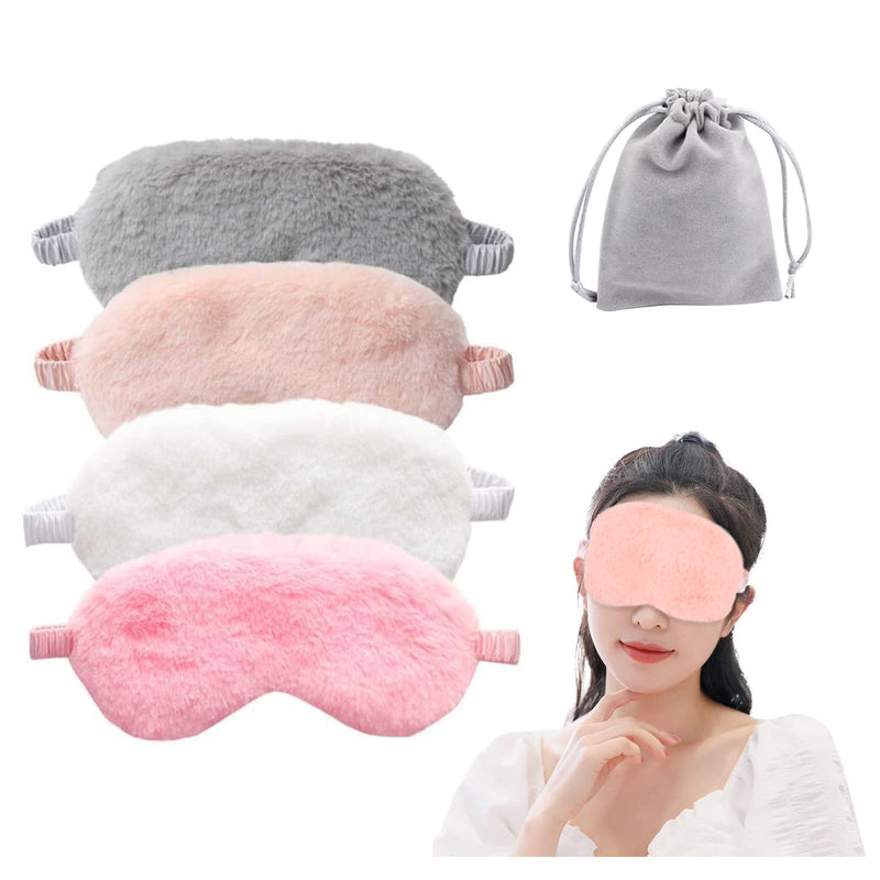 4 Pcs Plush Sleep Masks, Ultra Cute Soft Eye Cover, Blindfold Travel Masks for Kids Men Women(Random Color) Style1 - BeesActive Australia