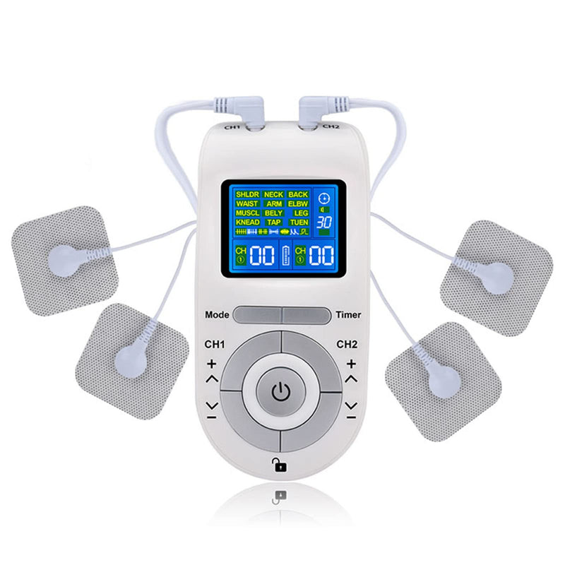 Layhou Dual Channel TENS and EMS Device Pulse Massager Muscle Stimulator Unit 12 Massage Modes 40 Power Levels Adjustable Timer - BeesActive Australia