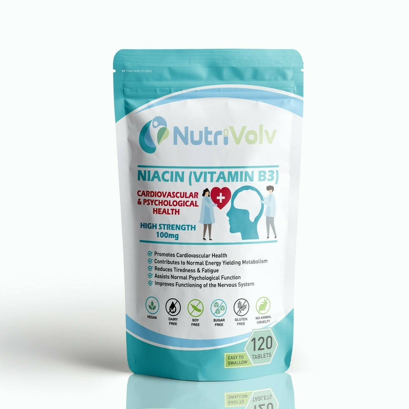 Niacin Supplement Tablets - 100mg Flush Formula Pure Vegan Nicotinic Acid Pills - Reduces Fatigue and Maintains Cholesterol Level - Pack of 120 Vitamin B3 Supplements for Men and Women - BeesActive Australia