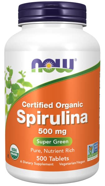 Now Foods, Certified Organic Spirulina, 500mg, High Dose, 500 Vegan Tablets, Lab-Tested, Soy Free, Gluten Free, Vegetarian, Non-GMO - BeesActive Australia