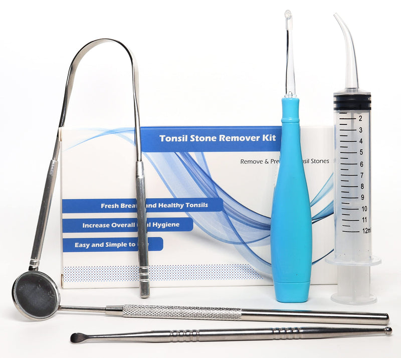 Tonsil Stone Remover Tool and Personal Oral Care Kit 5 in 1 - Tongue Scraper, Dental Syringe, Mouth Mirror, Stainless Steel Pick, and Led Tonsil Scoop - BeesActive Australia