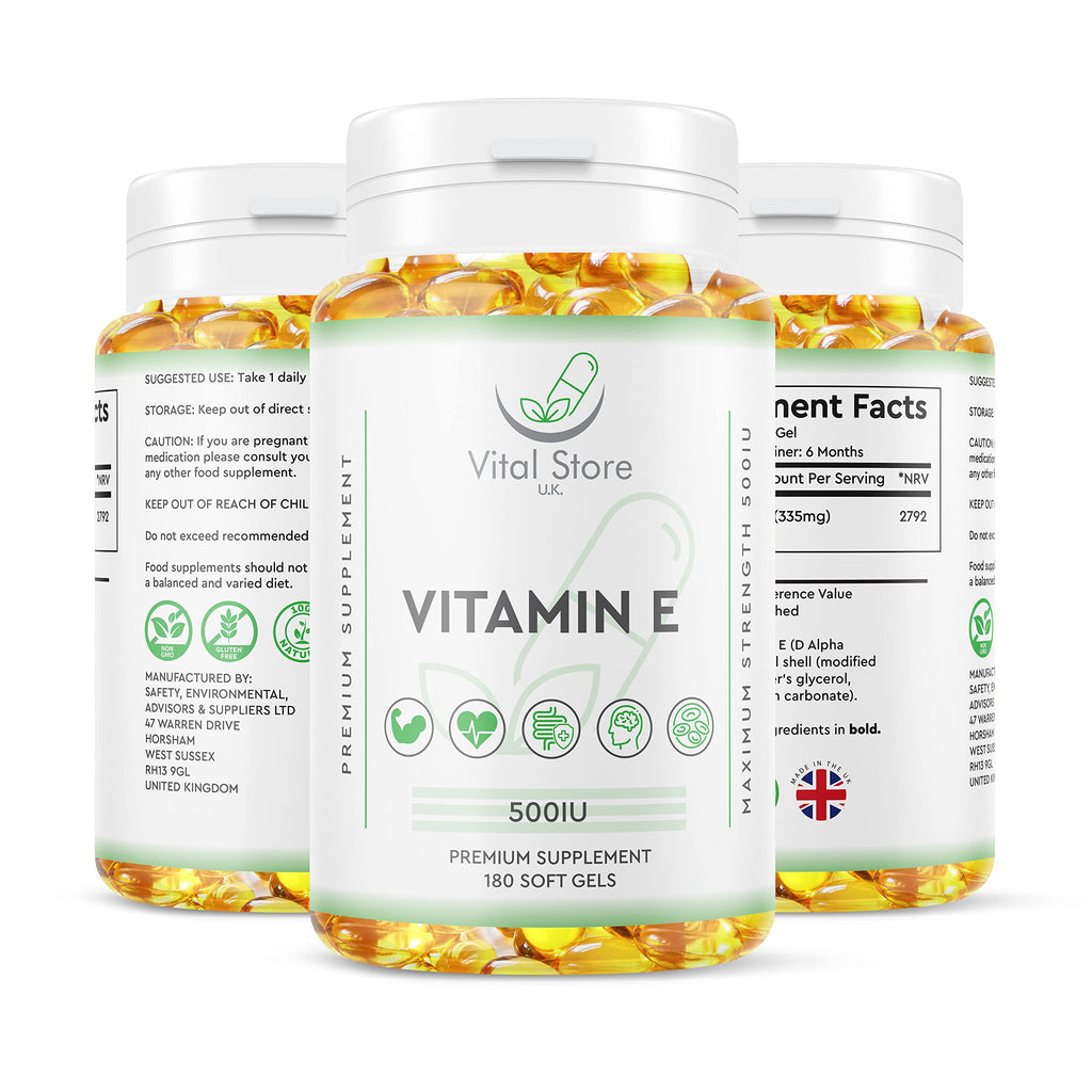 Vitamin E 500IU Vegan Softgels - 6 Month Supply 180ct - High Strength Vitamin E Oil Capsules - Alpha Tocopherol � 100% Natural & Vegan - BeesActive Australia